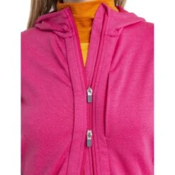 Icebreaker Quantum III Long Sleeve Zip Hood Midlayer Women - Tempo/Electron Pink -Icebreaker icebreaker womens quantum iii long sleeve zip hood midlayer tempo electron pink model 6 1498856