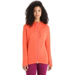 Icebreaker Quantum III Long Sleeve Zip Hood Midlayer Women - Vibrant Earth/Purple Gaze