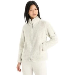 Icebreaker RealFleece™ High Pile Long Sleeve Zip Women - Ecru Hthr/Snow -Icebreaker icebreaker womens realfleece high pile long sleeve zip ecru hthr snow 3 1270344