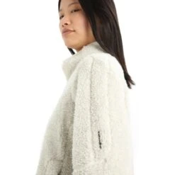 Icebreaker RealFleece™ High Pile Long Sleeve Zip Women - Ecru Hthr/Snow -Icebreaker icebreaker womens realfleece high pile long sleeve zip ecru hthr snow 6 1270347