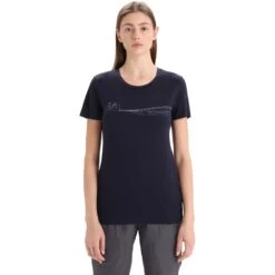 Icebreaker Tech Lite II Cadence Paths Short Sleeve Tee Women - Midnight Navy