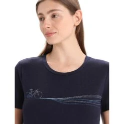 Icebreaker Tech Lite II Cadence Paths Short Sleeve Tee Women - Midnight Navy -Icebreaker icebreaker womens tech lite ii cadence paths short sleeve tee midnight navy 6 1384626