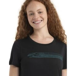 Icebreaker Tech Lite II Camping Lines Short Sleeve Tee Women - Black 11 Icebreaker Tech Lite II Camping Lines Short Sleeve Tee Women - Black -Icebreaker icebreaker womens tech lite ii camping lines short sleeve tee black model 5 1499088