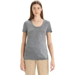 Icebreaker Tech Lite II Plume Short Sleeve Scoop Tee Women - Gritstone Hthr