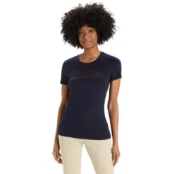 Icebreaker Tech Lite II Ski Stripes Short Sleeve Tee Women - Midnight Navy