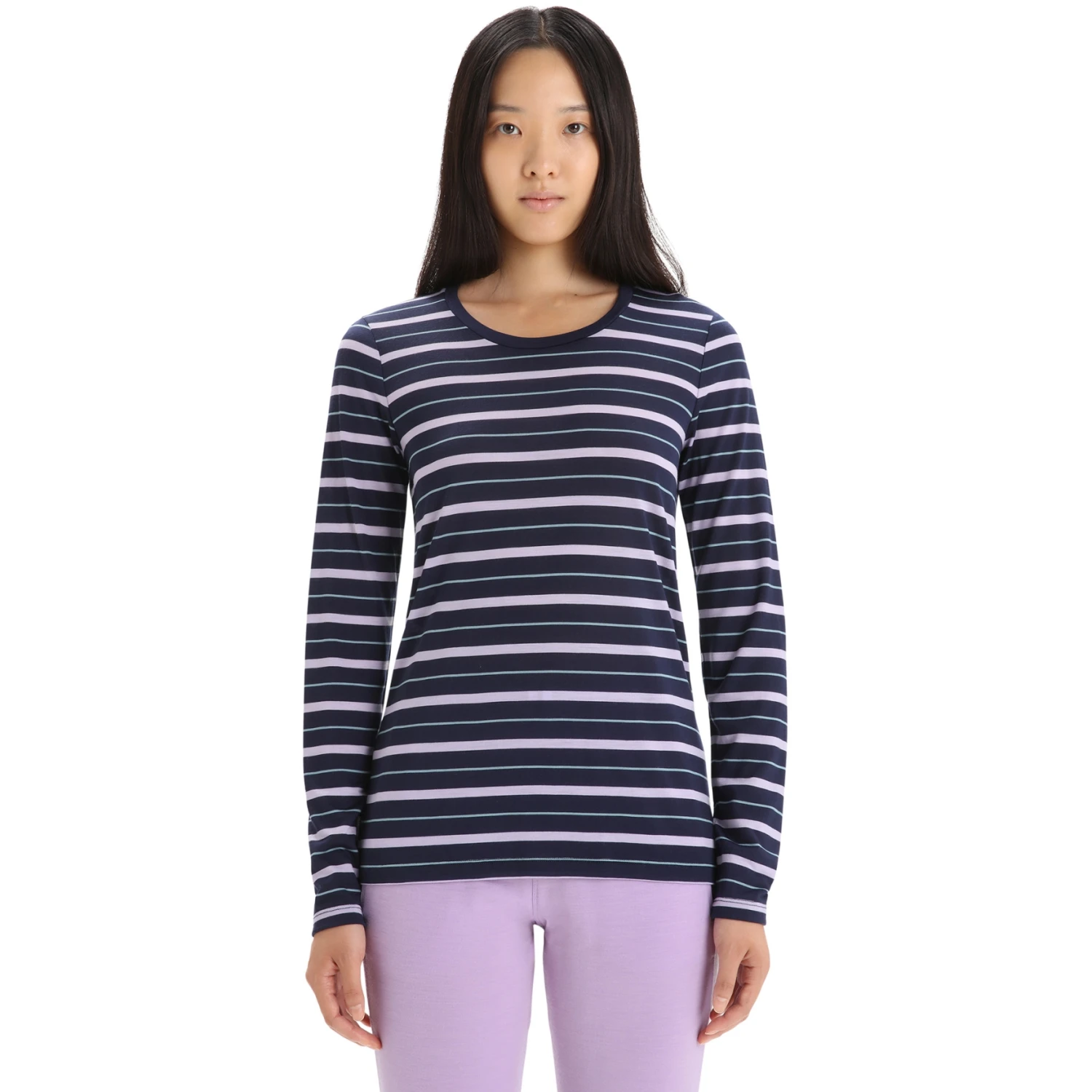 Icebreaker Wave Long Sleeve Tee Women - Midnight Navy/Purple Gaze/Stripe 3 Icebreaker Wave Long Sleeve Tee Women - Midnight Navy/Purple Gaze/Stripe