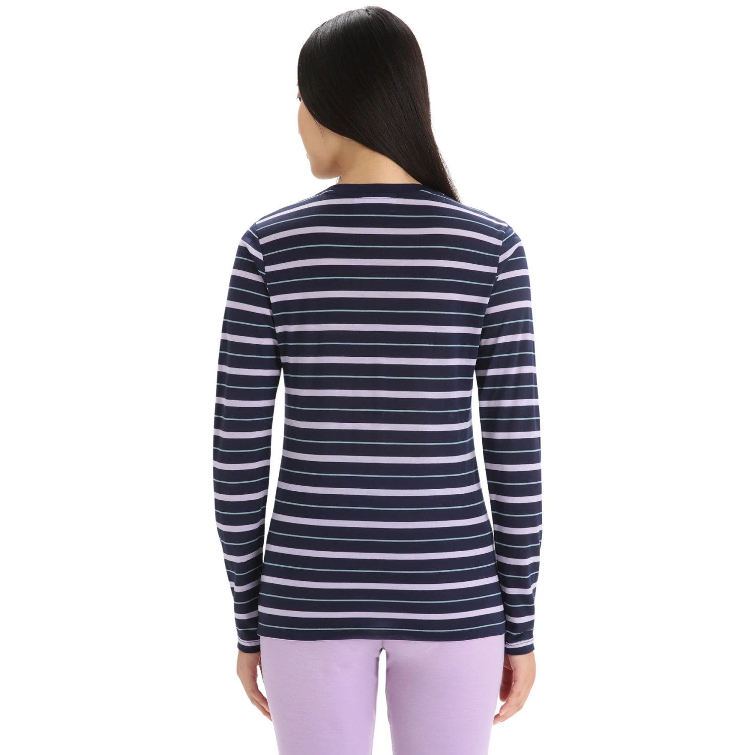 Icebreaker Wave Long Sleeve Tee Women - Midnight Navy/Purple Gaze/Stripe 4 Icebreaker Wave Long Sleeve Tee Women - Midnight Navy/Purple Gaze/Stripe - Image 2
