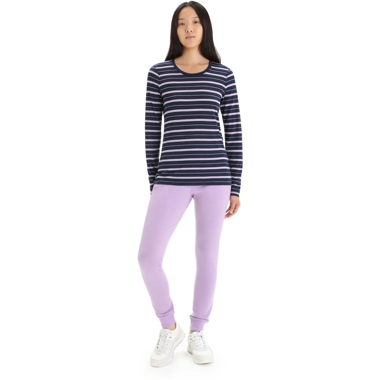 Icebreaker Wave Long Sleeve Tee Women - Midnight Navy/Purple Gaze/Stripe 7 Icebreaker Wave Long Sleeve Tee Women - Midnight Navy/Purple Gaze/Stripe - Image 5