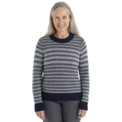 Icebreaker Waypoint Crewe Sweater Women - Midnight Navy/Snow/Stripe